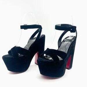 CHRISTIAN LOUBOUTIN Superyaz Platform Heels Size 37.5 Black Suede Ankle Strap